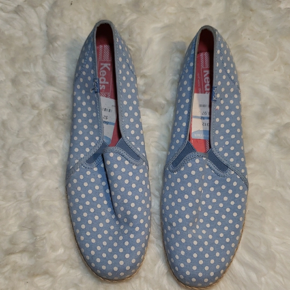 Keds Light Blue Slip-Ons with White Dots